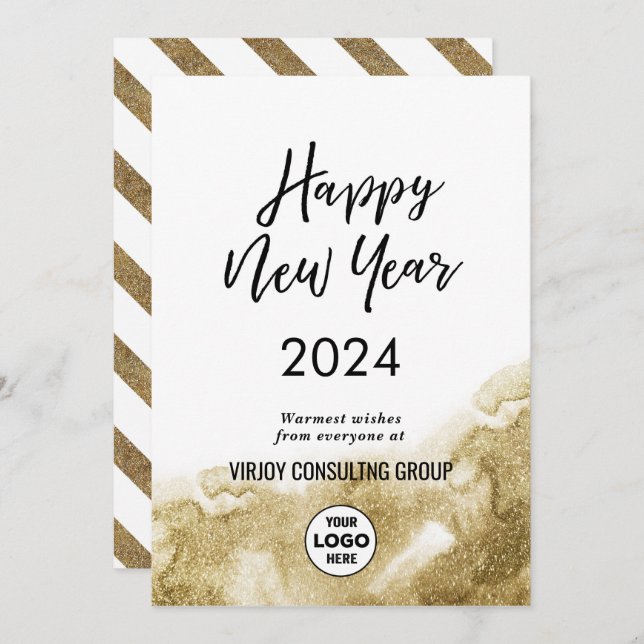 Cartes Pour Fêtes Annuelles Élégante Calligraphie Festive Gold Parties scintil (Devant / Derrière)