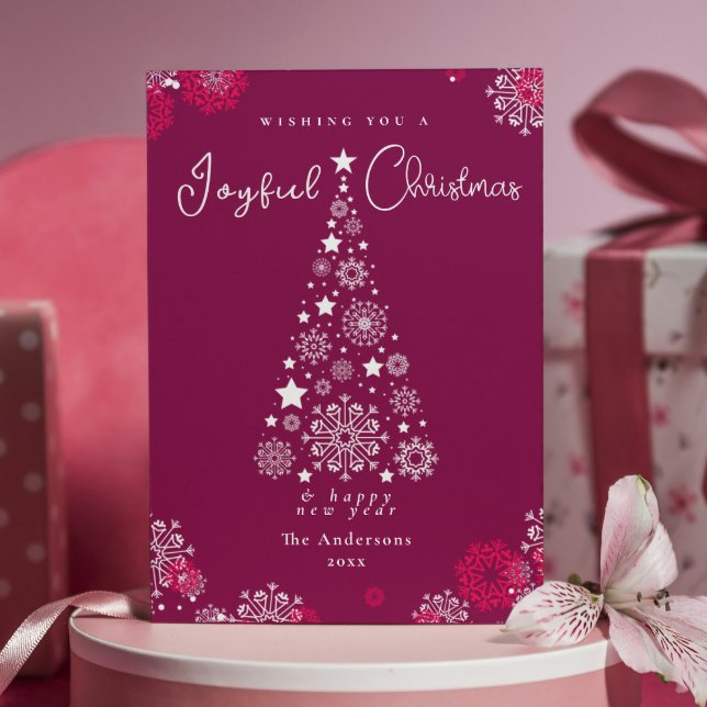 Cartes Pour Fêtes Annuelles Élégante calligraphie Joyeux Noël magenta (Elegant Calligraphy Merry Christmas Viva Magenta Holiday Card)