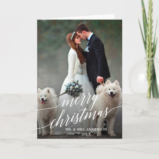 Cartes Pour Fêtes Annuelles Élégante calligraphie Joyeux Noël Mariage Photo (Devant)