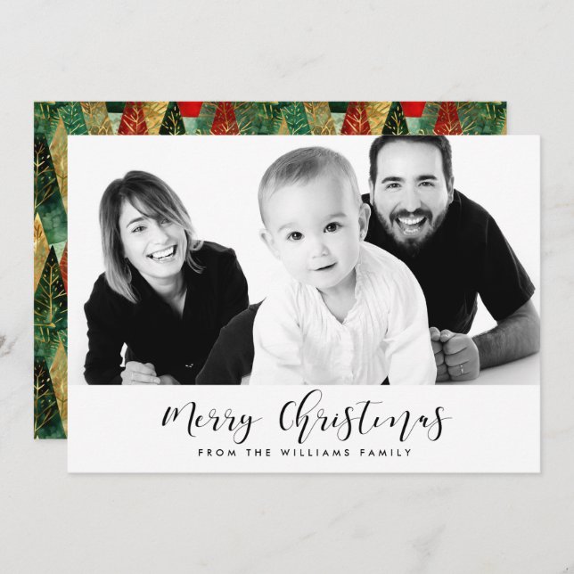 Cartes Pour Fêtes Annuelles Élégante calligraphie Joyeux Noël Photo de famille (Devant / Derrière)