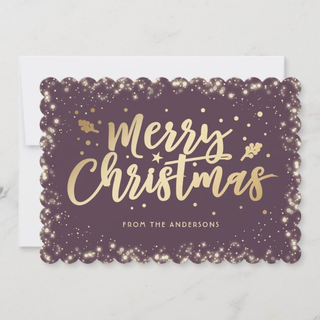 Cartes Pour Fêtes Annuelles Élégante calligraphie or violet Joyeux Noël (Devant)