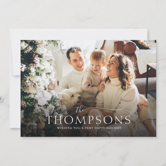 Cartes Pour Fêtes Annuelles Élégante calligraphie photo Noël vert (Devant)