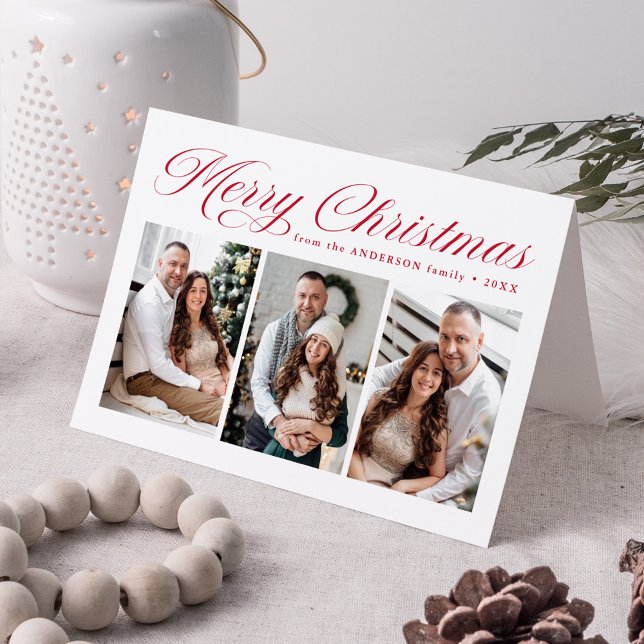 Cartes Pour Fêtes Annuelles Élégante calligraphie rouge Joyeux Noël 3 Photo (Créateur téléchargé)