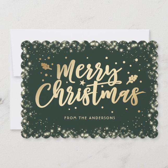Cartes Pour Fêtes Annuelles Élégante calligraphie verte or Joyeux Noël (Devant)