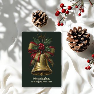 Cartes Pour Fêtes Annuelles Élégante cloche de Noël Or avec Festive Bow Holly