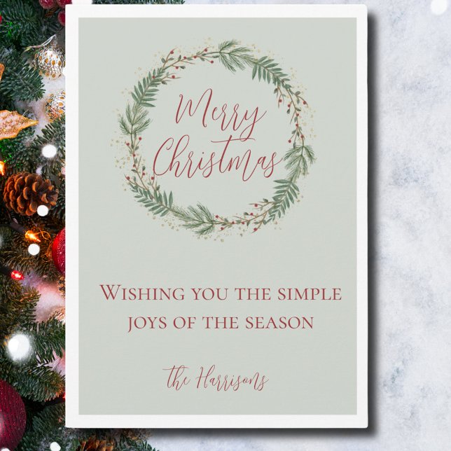 Cartes Pour Fêtes Annuelles Élégante couronne d'aquarelle non photo Noël (Elegant Watercolor Wreath Non-Photo Christmas Card)