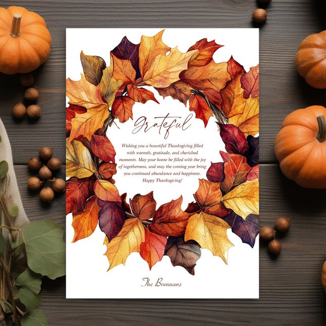 Cartes Pour Fêtes Annuelles Elégante couronne de chute Thanksgiving rustique (Elegant Fall Wreath Rustic Thanksgiving Holiday Card)