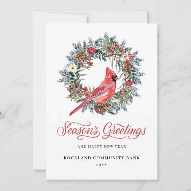 Cartes Pour Fêtes Annuelles Élégante couronne de Noël Cardinal Rouge Entrepris (Devant)