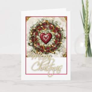 Cartes Pour Fêtes Annuelles Élégante couronne de Noël rouge blanc vert coeur