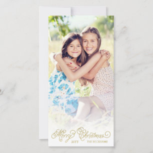 Cartes Pour Fêtes Annuelles Elégante couverture blanche Gold Script Photo de N