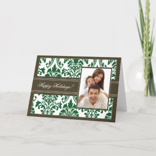 Cartes Pour Fêtes Annuelles Elégante Damask Happy Holidays Card (marron/vert)