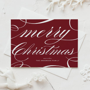 Cartes Pour Fêtes Annuelles Élégante Écriture Flourish Bordeaux Joyeux Noël
