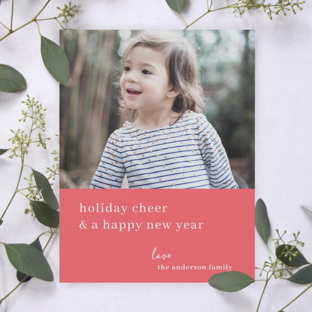 Cartes Pour Fêtes Annuelles Élégante fête de Noël | Raspberry Red Photo (Personalize your holiday photo card for a simple sophisticated look)