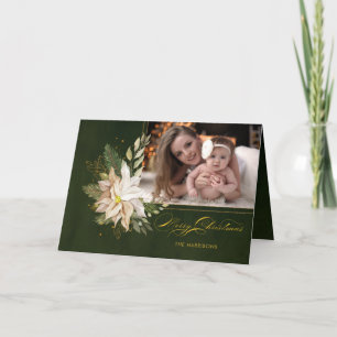 Cartes Pour Fêtes Annuelles Élégante Fleurs de Noël Blanches Calligraphie Phot