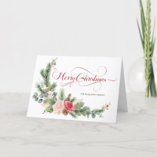 Cartes Pour Fêtes Annuelles Élégante florale Joyeuse calligraphie de Noël