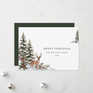 Cartes Pour Fêtes Annuelles Élégante forêt de Noël aquarelle verte sans photo