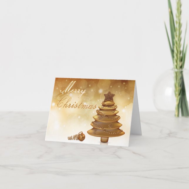 Cartes Pour Fêtes Annuelles Elégante Gold Christmas Tree Holiday Card (Devant)