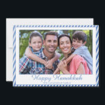 Cartes Pour Fêtes Annuelles Élégante Hanoukka Blue Foil Stripe Photo de vacanc<br><div class="desc">Elégant Hanoukka Blue Silver Foil Carte photo de vacances avec un motif en diagonale élégant de bandes de papier faux bleu et argent avec espace pour votre photo et texte personnalisé. Facile à customiser avec du texte, des polices et des couleurs. Créé par le designer pro de Zazzle BK Thompson...</div>