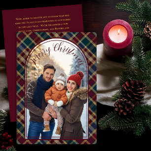 Cartes Pour Fêtes Annuelles Elégante Holly Berries Plaid Christmas Photo Lette