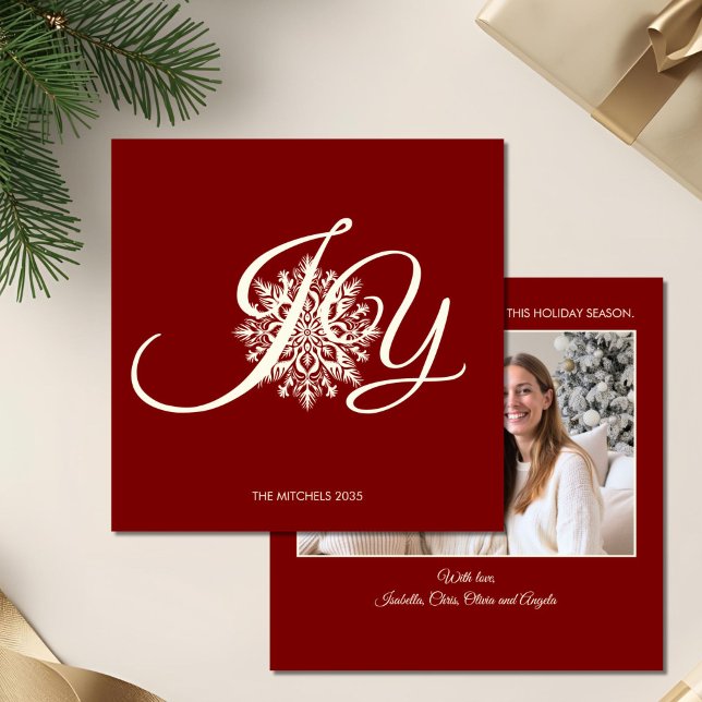 Cartes Pour Fêtes Annuelles Elégante JOY Rouge Blanc Photo de Noël (Créateur téléchargé)