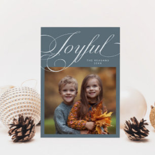 Cartes Pour Fêtes Annuelles Élégante Joyeuse Calligraphie Photo Ardoise Bleu