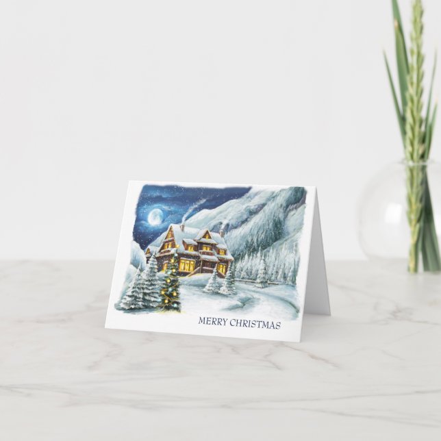 Cartes Pour Fêtes Annuelles Élégante Maison d'hiver Noël Accueil d'entreprise (Devant)