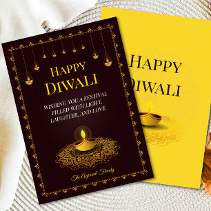 Cartes Pour Fêtes Annuelles Elégante Mandala Diya Brown Gold Diwali vacances