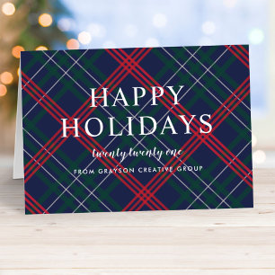 Cartes Pour Fêtes Annuelles Élégante Marine Rouge Green Tartan Plaid Business