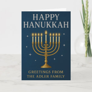 Cartes Pour Fêtes Annuelles Élégante Menorah, Etoiles et Royal Blue Hanoukka