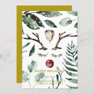 Cartes Pour Fêtes Annuelles Elégante Neige Or Superposition Aquarelle Verdure