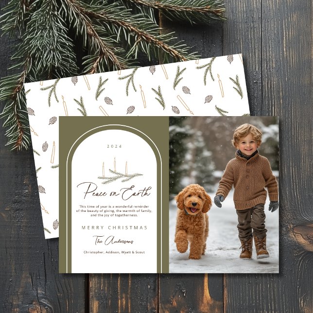 Cartes Pour Fêtes Annuelles Elégante paix botanique sur Terre Photo (Shown on a 5" x 7" card)