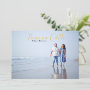 Cartes Pour Fêtes Annuelles Elégante Paix sur Terre Holiday Photo Gold