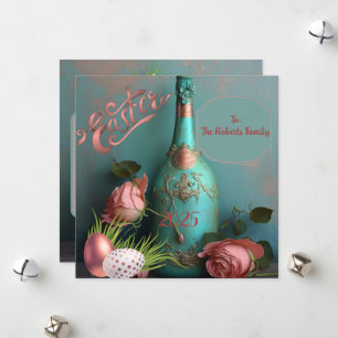 Cartes Pour Fêtes Annuelles Elégante Pâques d'or Turquoise et Rose pour les fa
