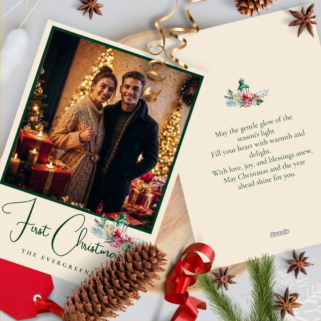 Cartes Pour Fêtes Annuelles Élégante photo Aquarelle Pins Joyeux Noël (Créateur téléchargé)