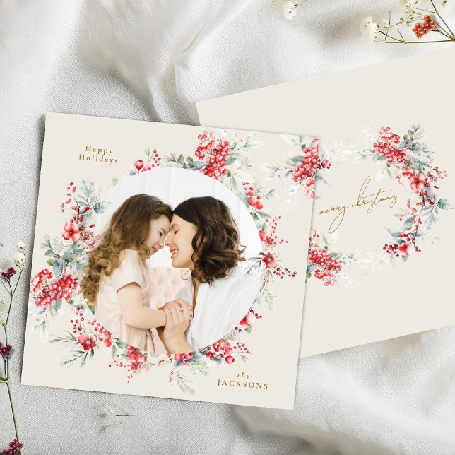 Cartes Pour Fêtes Annuelles Élégante photo Arc de feuillage hivernal Noël (Créateur téléchargé)