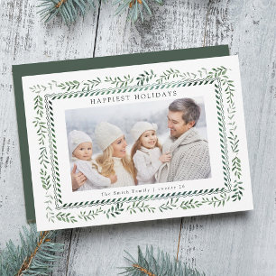Cartes Pour Fêtes Annuelles Élégante photo botanique de Noël en vert 
