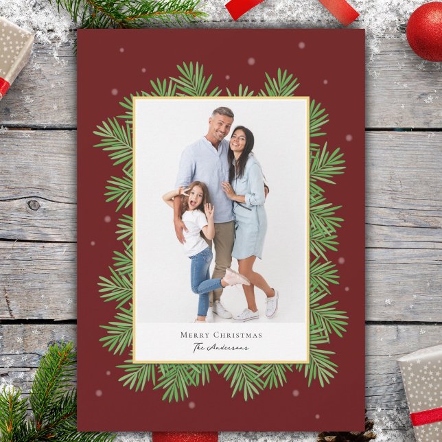 Cartes Pour Fêtes Annuelles Élégante photo botanique de Noël rouge Bourgogne (Créateur téléchargé)