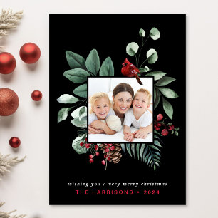 Cartes Pour Fêtes Annuelles Élégante photo de cardinal rouge de Noël sur fond