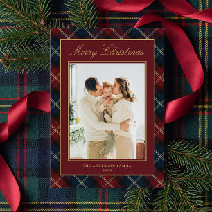 Cartes Pour Fêtes Annuelles Élégante Photo de Famille à Carreaux Noël Classiqu