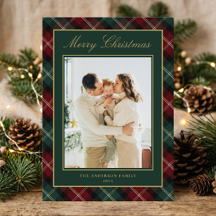 Cartes Pour Fêtes Annuelles Élégante Photo de Famille à Carreaux Noël Classiqu