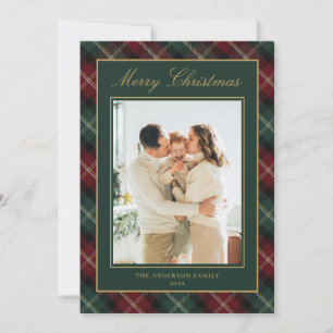 Cartes Pour Fêtes Annuelles Élégante Photo de Famille à Carreaux Noël Classiqu