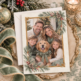 Cartes Pour Fêtes Annuelles Élégante photo de famille de Noël en vert sauge