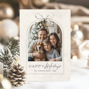 Cartes Pour Fêtes Annuelles Élégante Photo de Famille Moderne avec Arc Simple