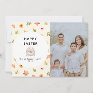 Cartes Pour Fêtes Annuelles Élégante photo de famille moderne florale Joyeuses