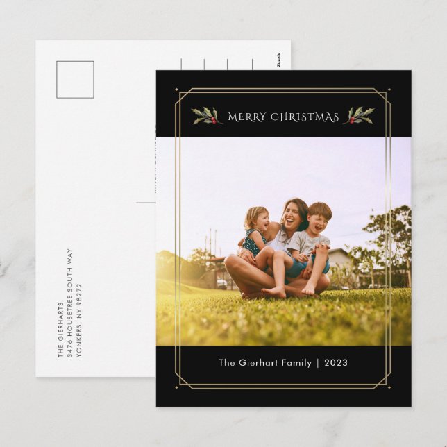 Cartes Pour Fêtes Annuelles Élégante photo de famille Noël personnalisé (Devant / Derrière)