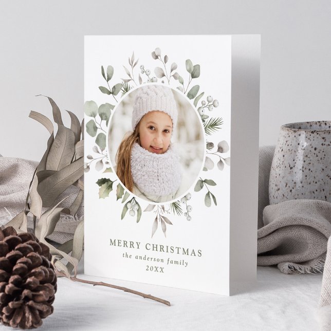 Cartes Pour Fêtes Annuelles Élégante photo de feuillage hivernal et de neiges (Créateur téléchargé)