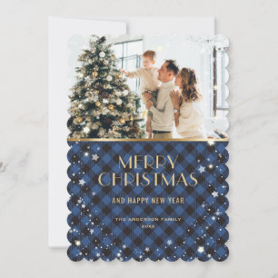 Cartes Pour Fêtes Annuelles Elégante photo de neige dorée bleue
