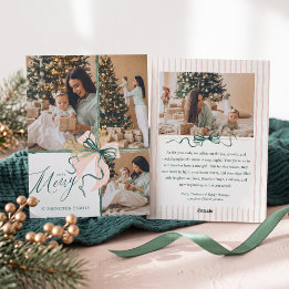 Cartes Pour Fêtes Annuelles Élégante Photo de Noël à l'aquarelle avec Ruban Ve