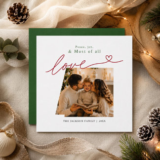 Cartes Pour Fêtes Annuelles Élégante photo de Noël « amour, paix, joie » en éc