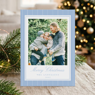 Cartes Pour Fêtes Annuelles Élégante Photo de Noël Bleu Clair Minimaliste